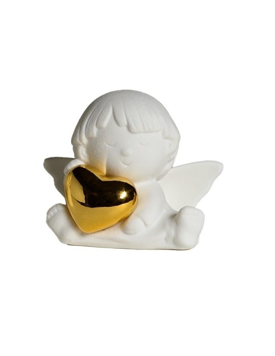 ANGELO BIANCO CON CUORE ORO SEDUTO H7.5 CM