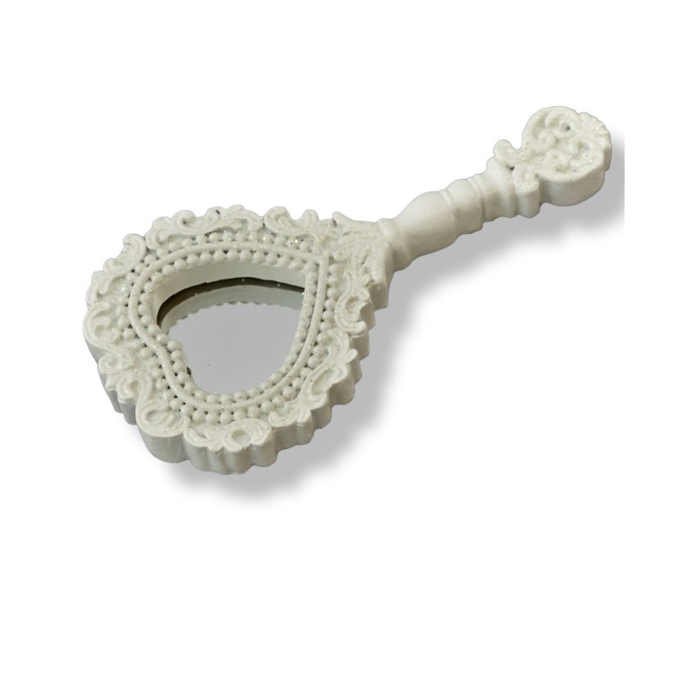 SPECCHIO CUORE BIANCO CON GLITTER H10 CM