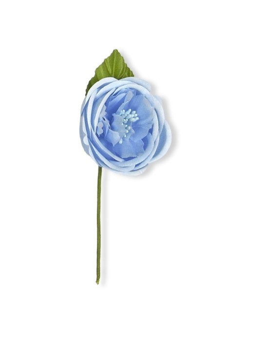 RANUNCOLO CON FOGLIA  AZZURRO