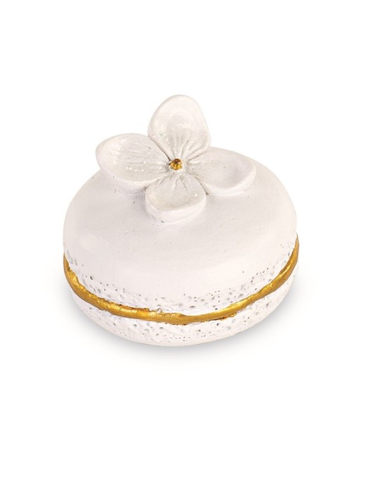 MAGNETE MACARON BIANCO FIORI GLITTER