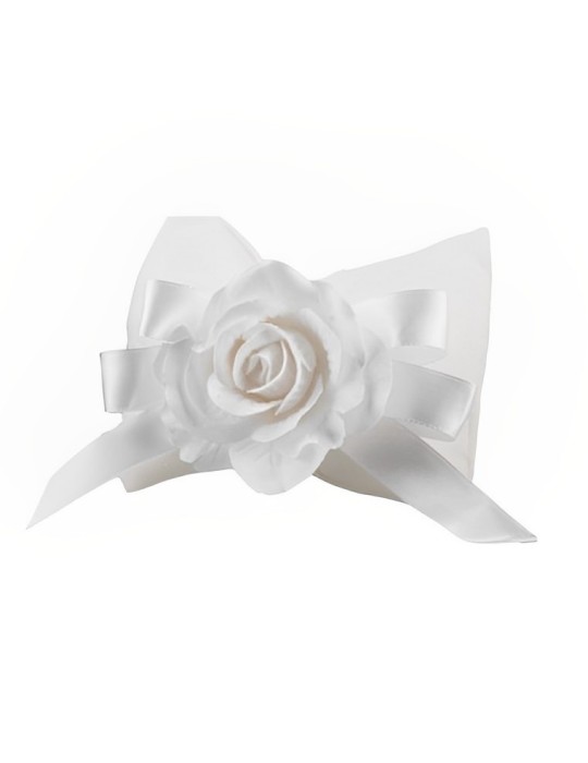 SACCHETTO  FIOCCO CON ROSA VELLUTO  WHITE