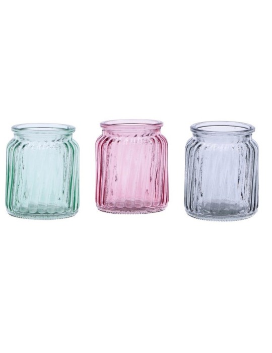 PORTA TEA LIGHT VETRO  3 COLORI D6X7.5H.5