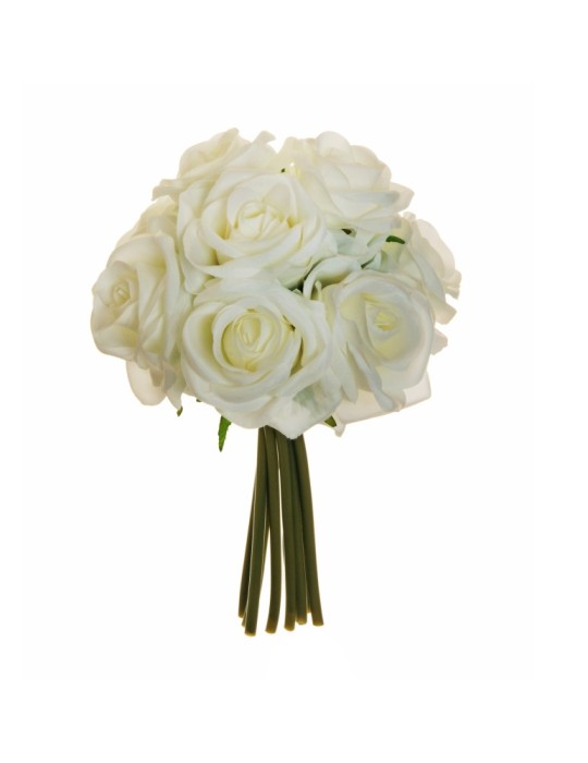 BUSH ROSE BRIDAL X9 WHITE 25CM