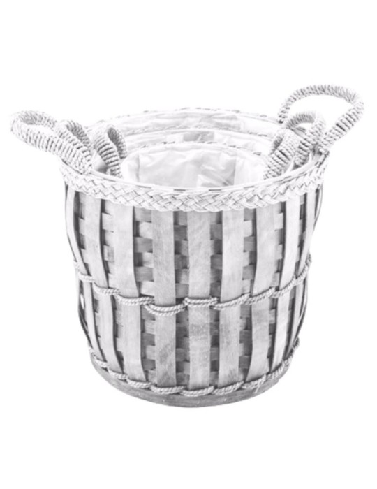 SET 3 CESTE ROTONDE SBIANCATE