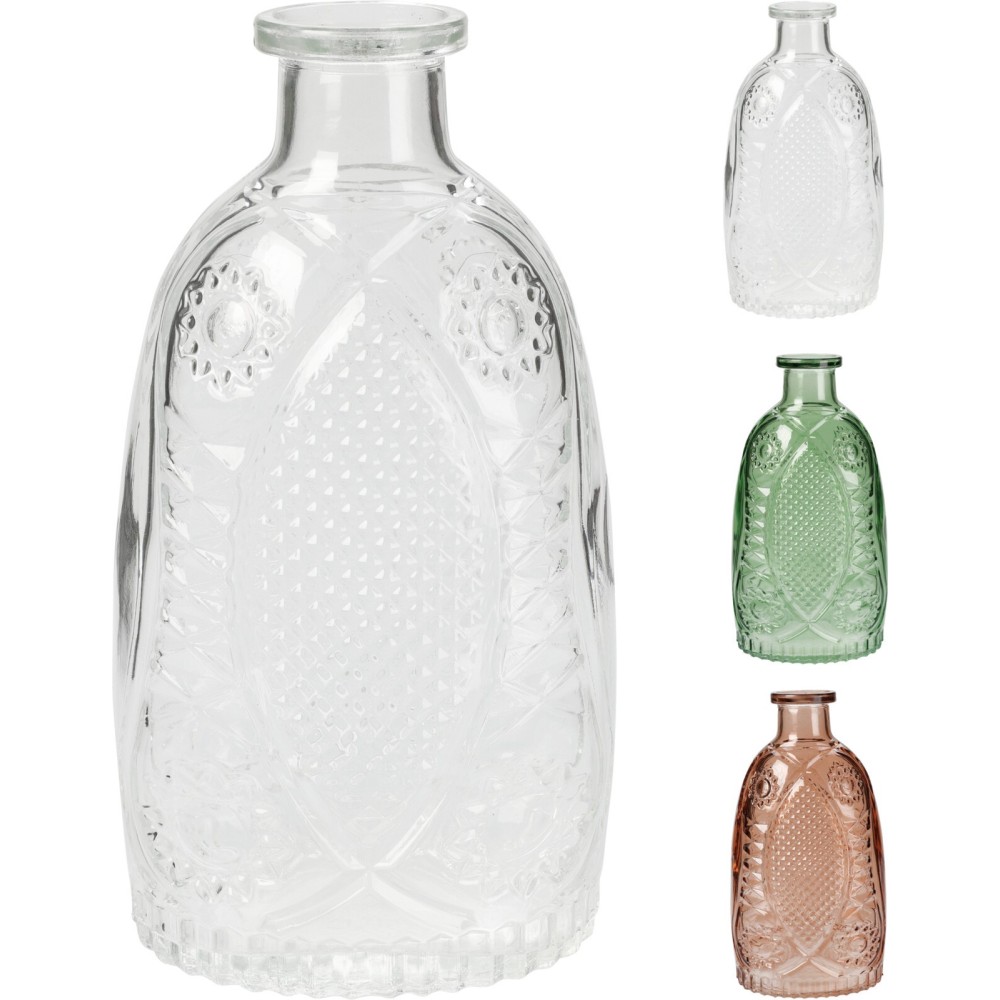 BOTTIGLIA VETRO RILIEVO 21CM 4 COLORI