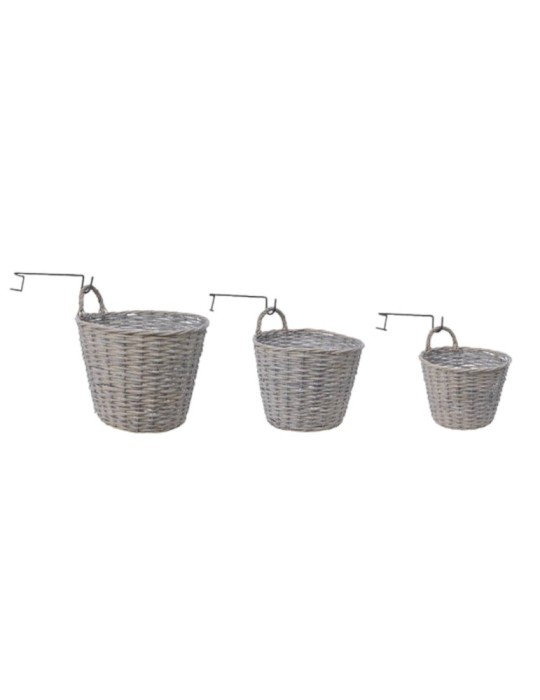 SET 3 CESTI VIMINI DA APPENDERE  GREY