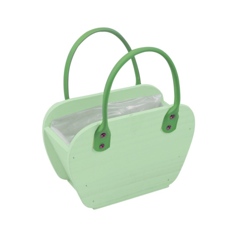 BORSA STONDATA CON  MANICO PELLE VERDE