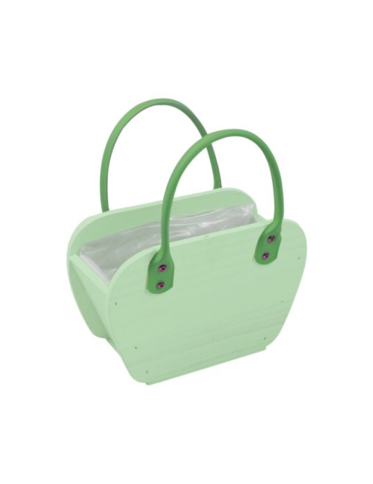 BORSA STONDATA CON  MANICO PELLE VERDE