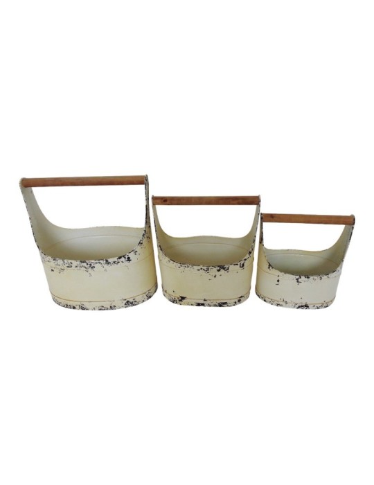 SET 3 FIORIERE FERRO MANICO LEGNO