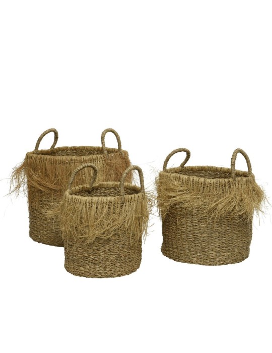 SET 3 CESTI JUTA BEIGE CON FRANGE