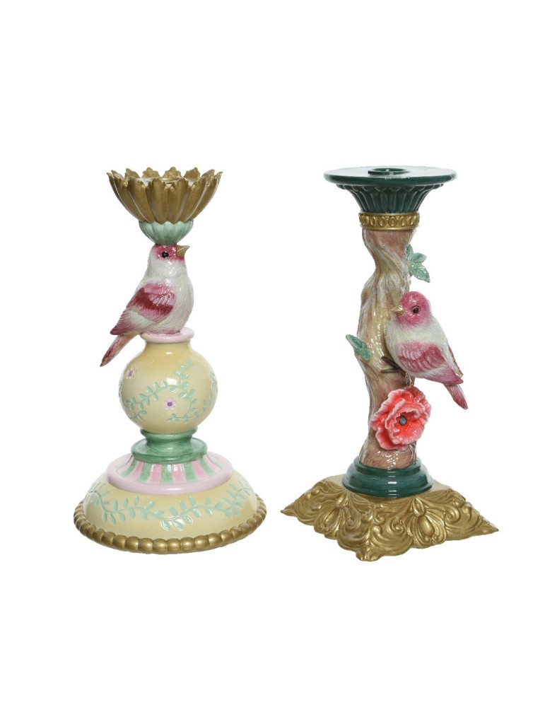 PORTA CANDELE POLYRESINA UCCELLINI  2ASSORTITI