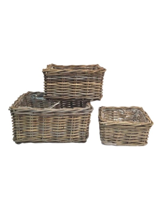 SET 3 CESTE QUADRE BASSE RATTAN