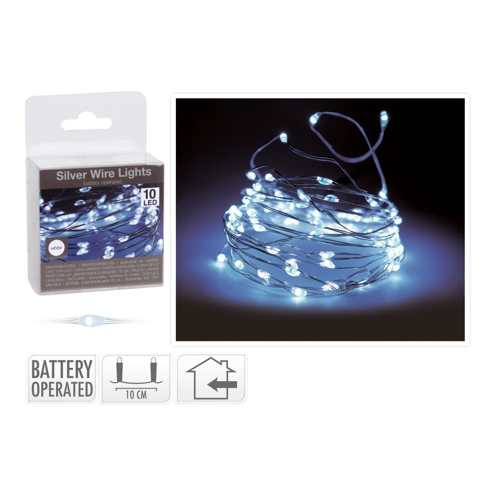 CAVO ARGENTO 10LED BIANCO BATTERIA