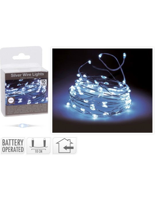 CAVO ARGENTO 10LED BIANCO BATTERIA