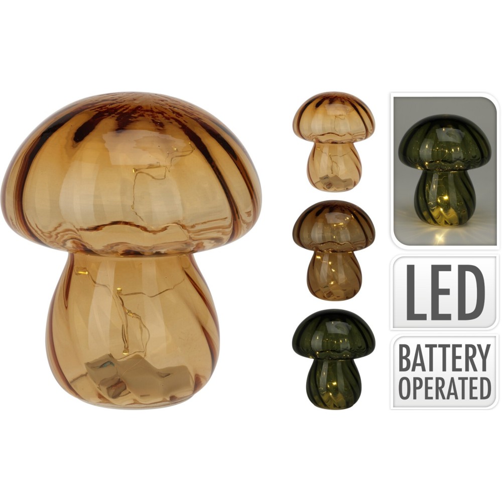 FUNGO VETRO CON LED 15 CM 3 ASSORTITI