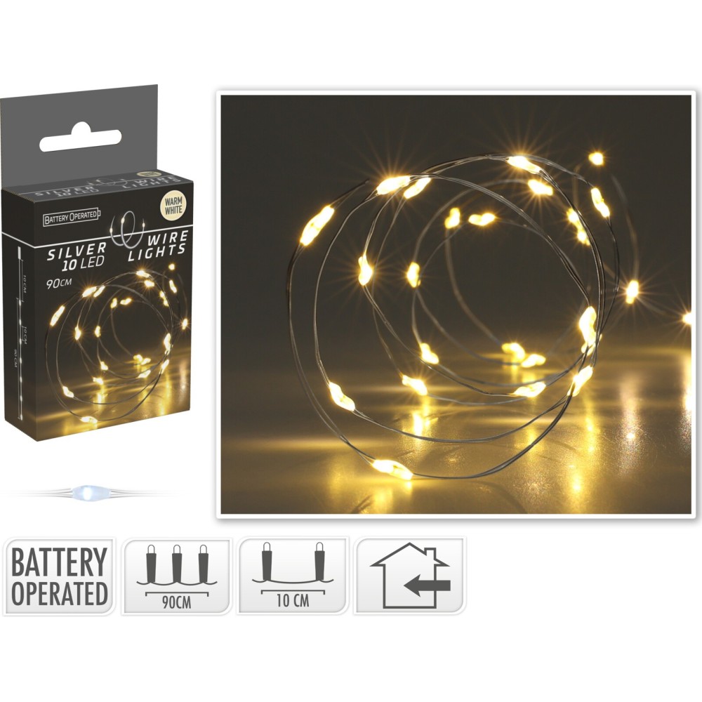 CAVO ARGENTO 10LED CALDA A BATTERIA
