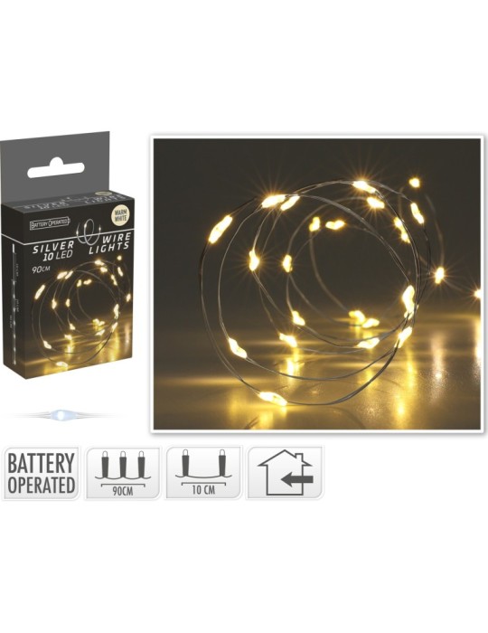 CAVO ARGENTO 10LED CALDA A BATTERIA