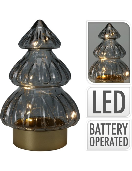 ALBERO IN VETRO GRIGIO 12 X 19 CM A LED