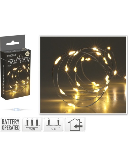 LED 20 CAVO ARGENTO BIANCO CALDO A BATTERIA