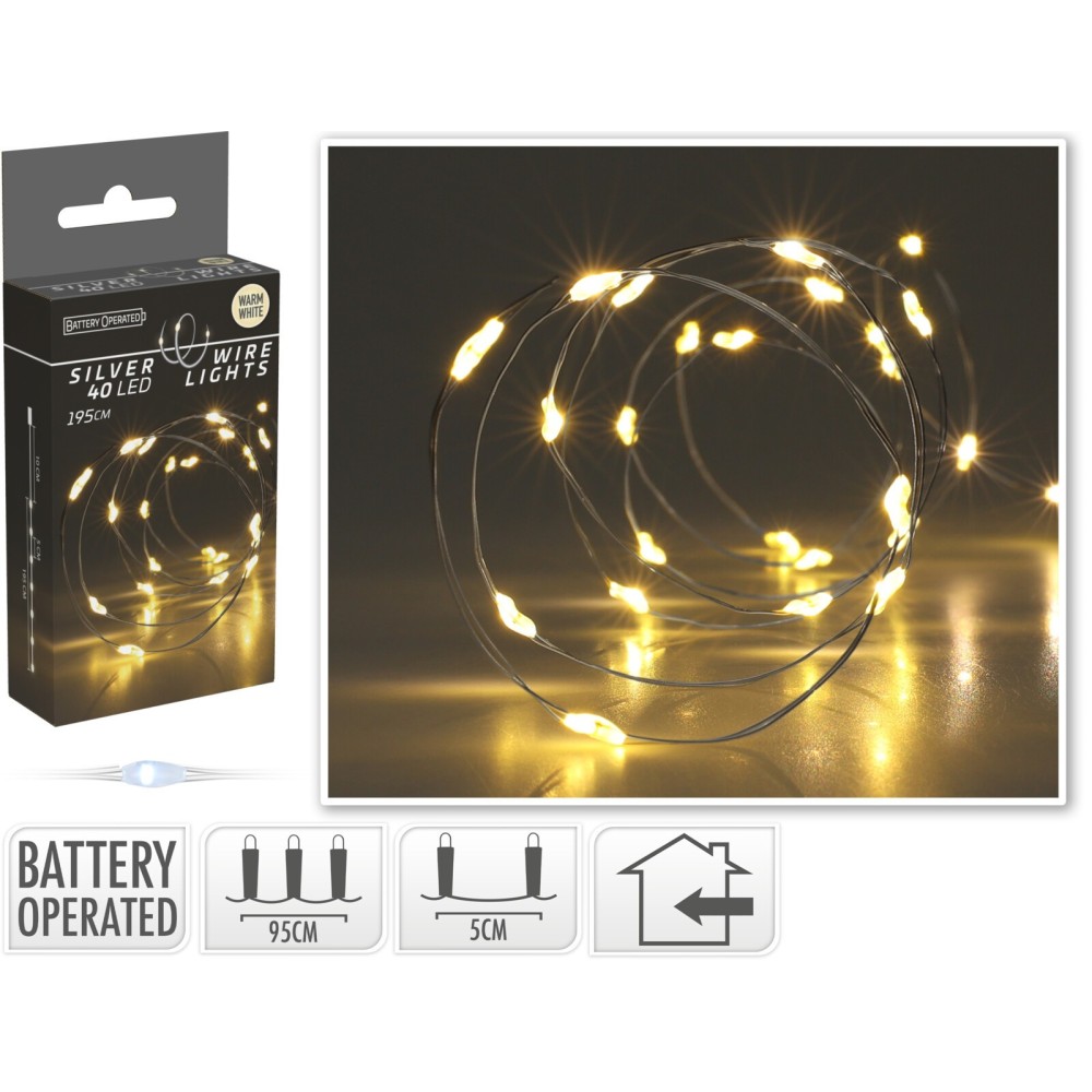 LED 40 CAVO ARGENTO LUCE CALDA A BATTERIA