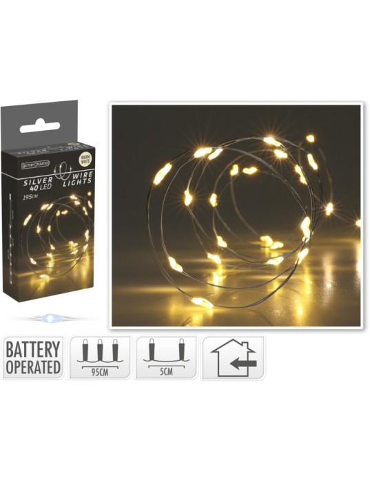 LED 40 CAVO ARGENTO LUCE CALDA A BATTERIA
