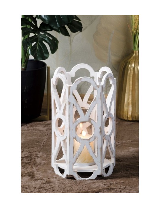 PORTA CANDELA  IN  LEGNO BIANCO