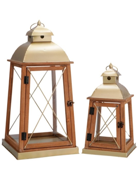 SET 2 LANTERNE PORTA CANDELA ORO