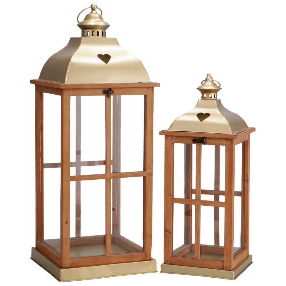 SET 2 LANTERNE PORTA CANDELA ORO