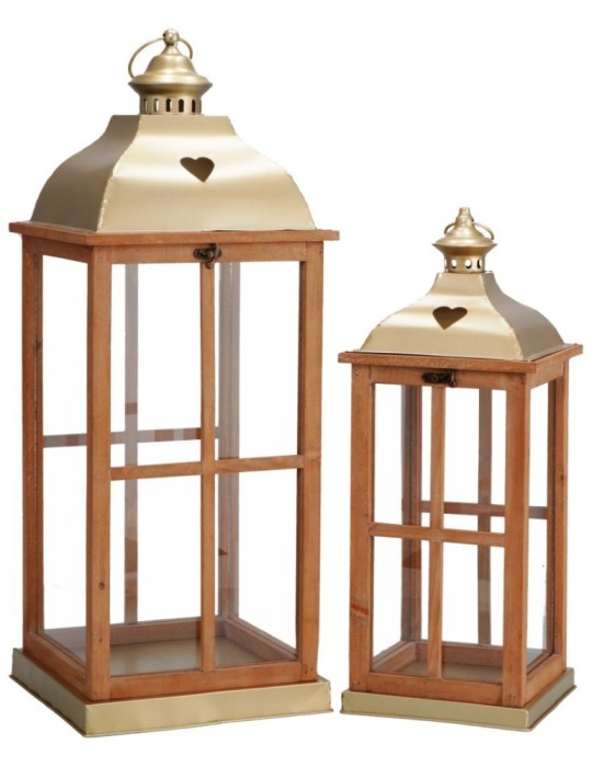SET 2 LANTERNE PORTA CANDELA ORO