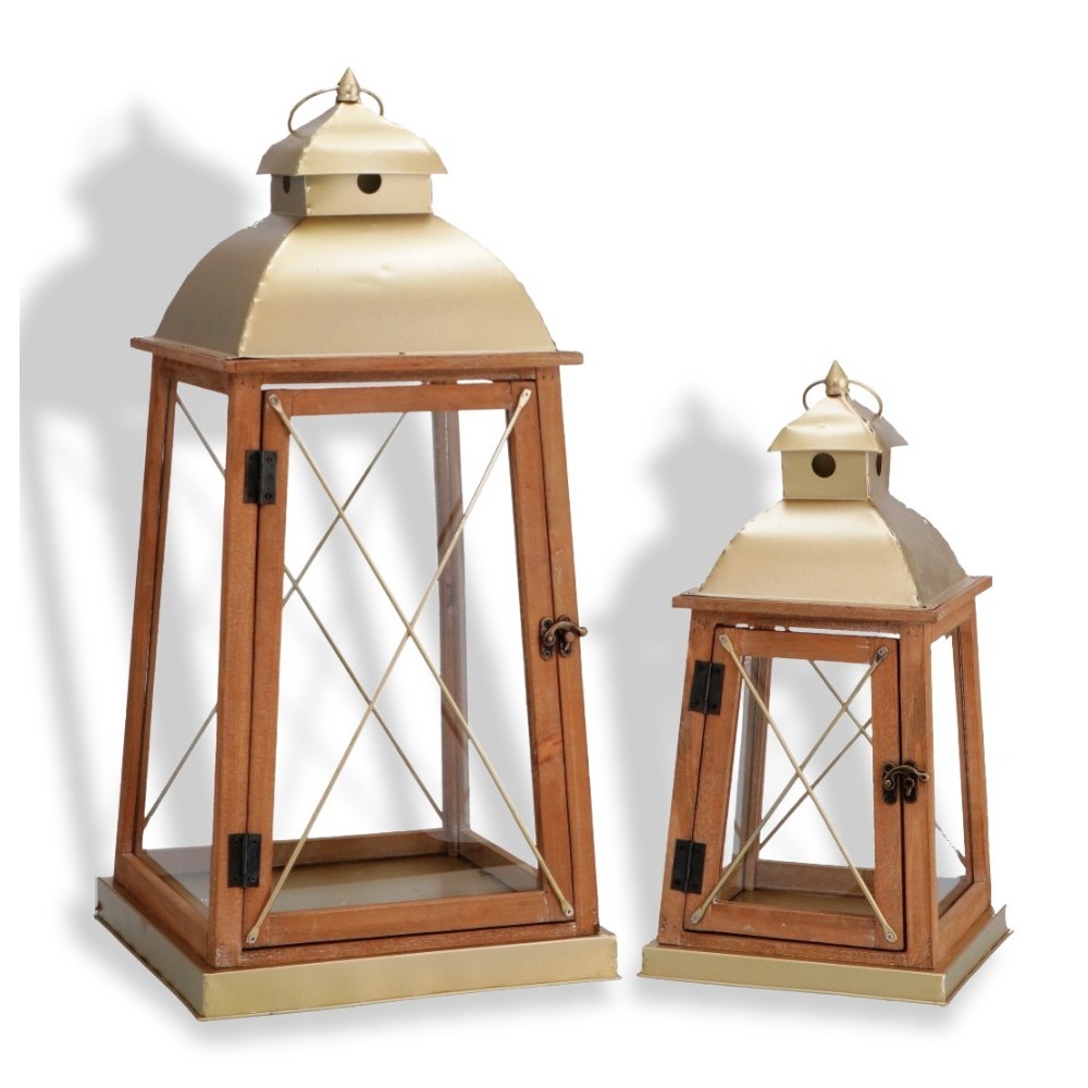 SET 2 LANTERNE PORTA CANDELA ORO