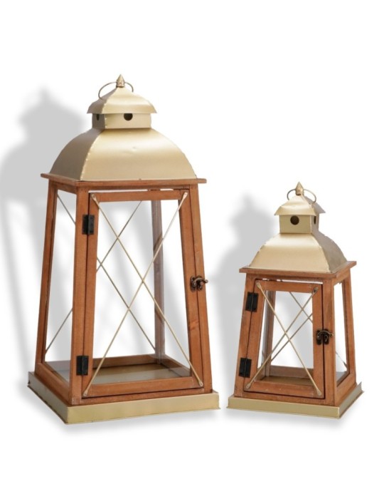 SET 2 LANTERNE PORTA CANDELA ORO