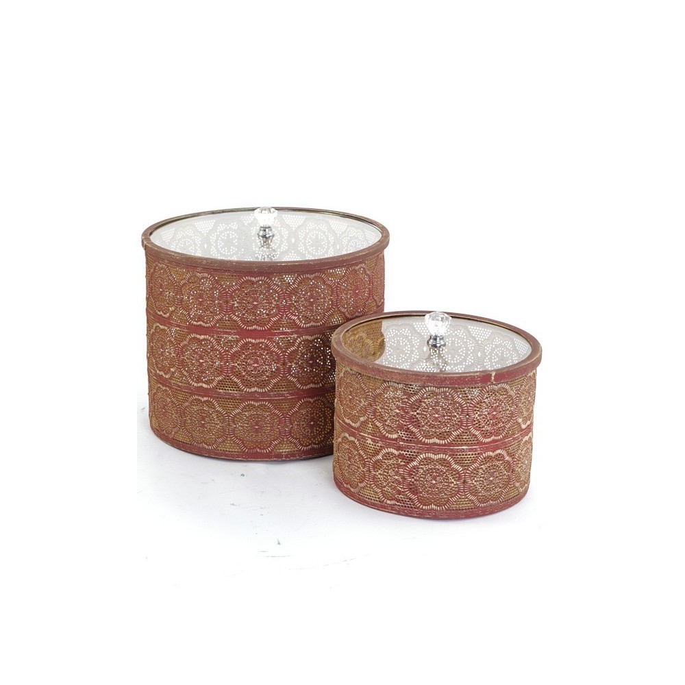 SCATOLE  DI VETRO ROSSE/ORO METALLO