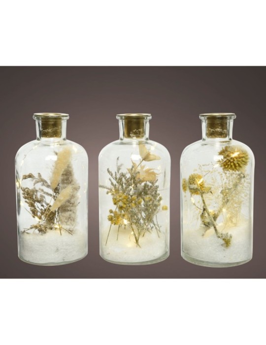 BOTTIGLIA P-CANDELA CON LED E FIORI 3ASS