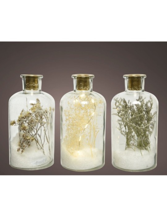 BOTTIGLIA P-CANDELA CON LED E FIORI 3ASS