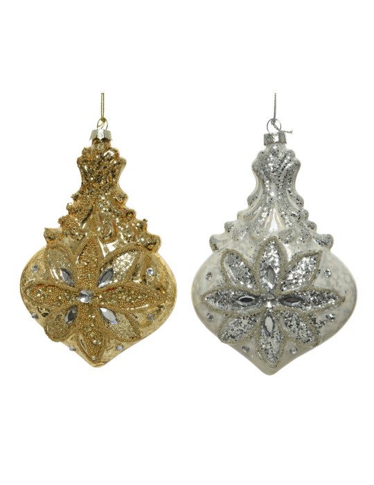 PENDENTE VETRO ORO-SILVER CON GLITTER