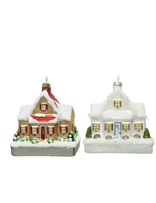 PENDENTE  DI VETRO CASETTA INNEVATA