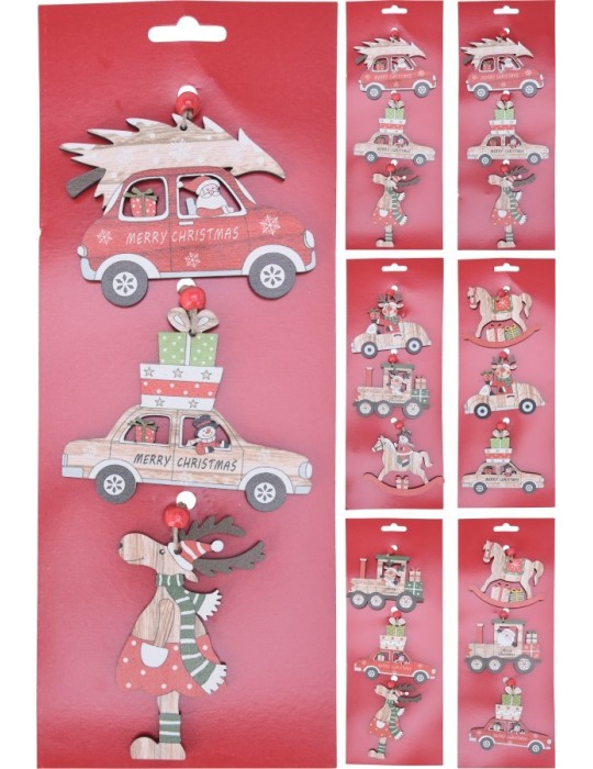 SET 3 PENDENTI LEGNO 10CM 6 ASSORTITI