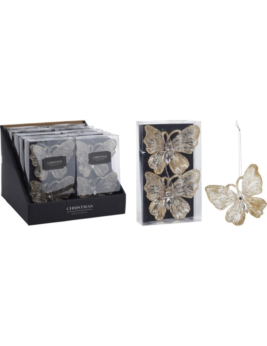 SET 2 FARFALLE PENSILI CHAMPAGNE 10CM