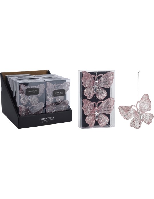 SET 2 FARFALLE PENSILI ROSA 10CM