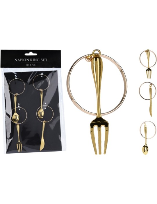 SET 4 PORTA-TOVAGLIOLI 6CM  CON POSATE ORO
