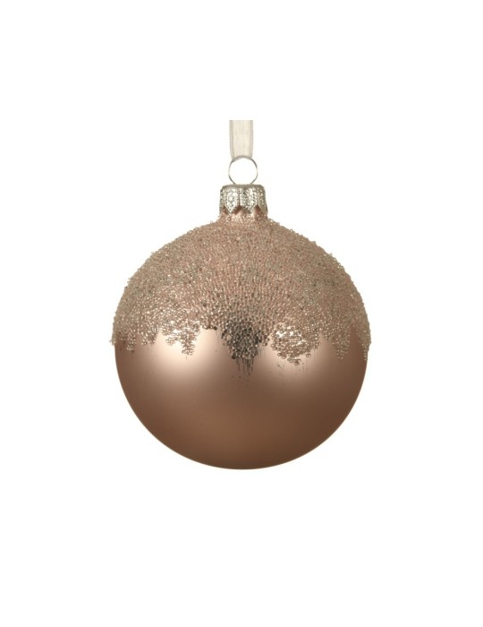 SFERA IN VETRO CON GLITTER PERLA 8CM