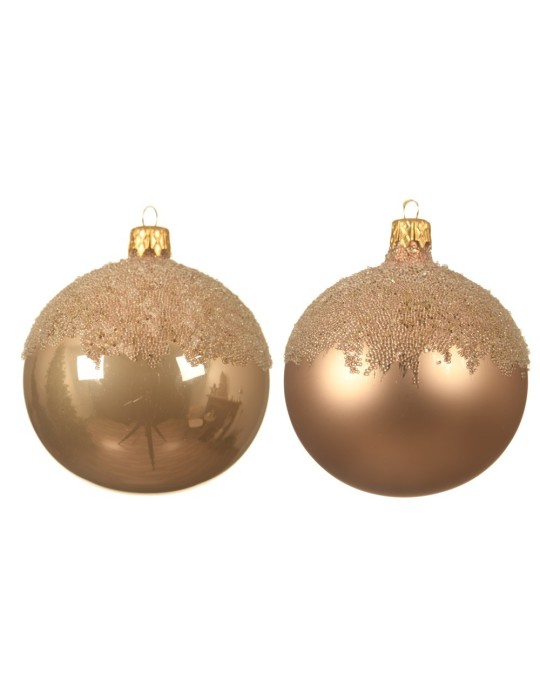 SFERA IN VETRO CON GLITTER CANNELLA 8 CM