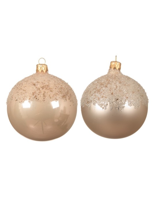 SFERA IN VETRO OPACA CON GLITTER PINK 8CM