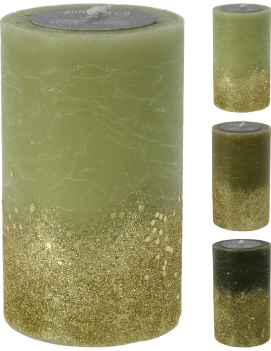 CANDELA GLITTER VERDE 9X15CM 3 ASSORTITE