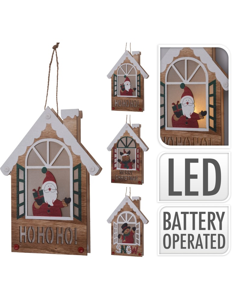 PENDENTE LEGNO CASA LED 21CM 3 ASSORTITI