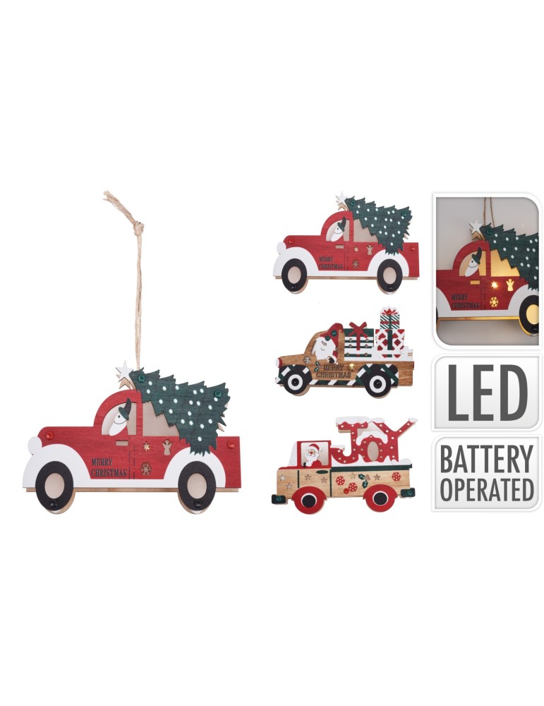 PENDENTE AUTO LEGNO LED 14CM 3 ASSORTITI