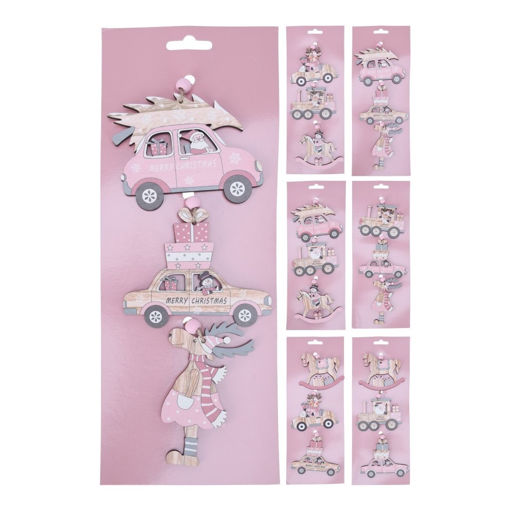 SET 3 PENDENTI LEGNO 10CM 6 ASSORTITI