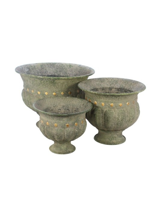 SET 3 VASI VERDE E  ORO IN  METALLO