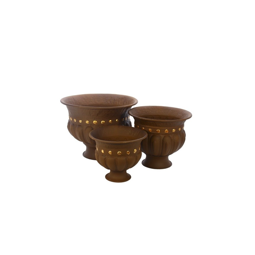 SET 3 VASI MARRONI  E ORO IN METALLO