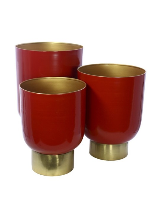 SET 3 CACHEPOT ROSSI ORO METALLO